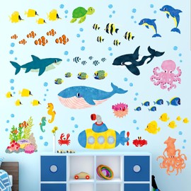 DECOWALL DS9-2014 Under The Sea Kids Wall Stickers Decals Peel and Stick Removable for Nursery Bedroom Living Room Art murals Decorations