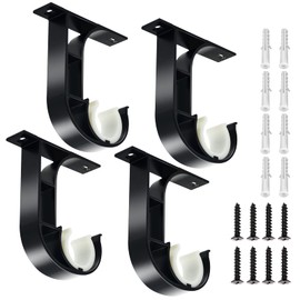 TOKPLNU Ceiling Curtain Rod Bracket, 4 Pack Heavy Duty Curtain Rod Holders, Aluminum Alloy, Black Ceiling Curtain Hooks Hangers Fit for 1 Inch Drapery Rods