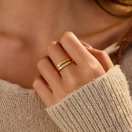 LOVECOM 925 Sterling Silver Inspirational Jewelry Rings for Women Adjustable Wrap Open Rings Heart Ring Personality Encouragement Gift to Daughter Birthday Prom Gifts for Couple Men (7, Gold)