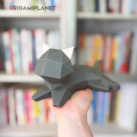 ORIGAMIPLANET 3D Origami Craft Kit - Lounge Kitten, Cat Paper Sculpture, Home Decor Art Piece Paper Ornament, 3D Paper Art, Handmade Interior Goods, Pre-Cut DIY Craft Set for Beginners, Adults and