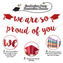 2025 Graduation Decorations Pre-Strung Blingbling We Are So Proud of You Banner Glitter Graduation Garland for Class of 2025 High School College Grad Party (Purplish Red)