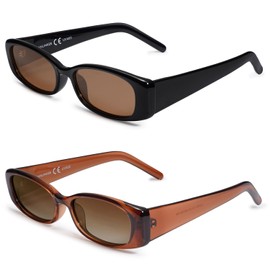 VANLINKER 2 Pack Trendy Small Polarized Rectangle Sunglasses for Women Men Retro 90s Shades Black Brown