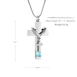 Forever In My Heart Cross Urn Necklace For Ashes For Women Men Stainless Steel Cremation Jewelry Ashes Holder Keepsake Memorial Pendant With Birthstone, Metal, Zircon