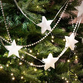 com-four® 2 x Star Decorative Garland with Bells - Winter Wall Hanging - Decorative Ribbon with Stars - Christmas Tree Decoration - Hanging Decoration for Christmas