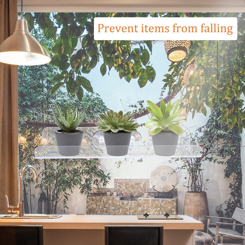 Sumerflos 2 Pack Window Shelves for Plants, Clear Acrylic Suction