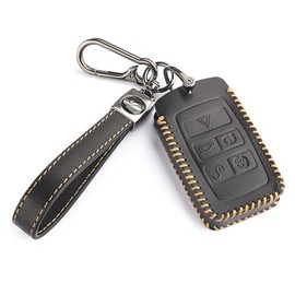 for Land Rover Jaguar Key Fob Cover with Keychain, Leather Car Key Case Full Protector Fit for Jaguar XE XJ XF for Land Rover Sport, Velar, Evoque, Defender, Discovery, Brown