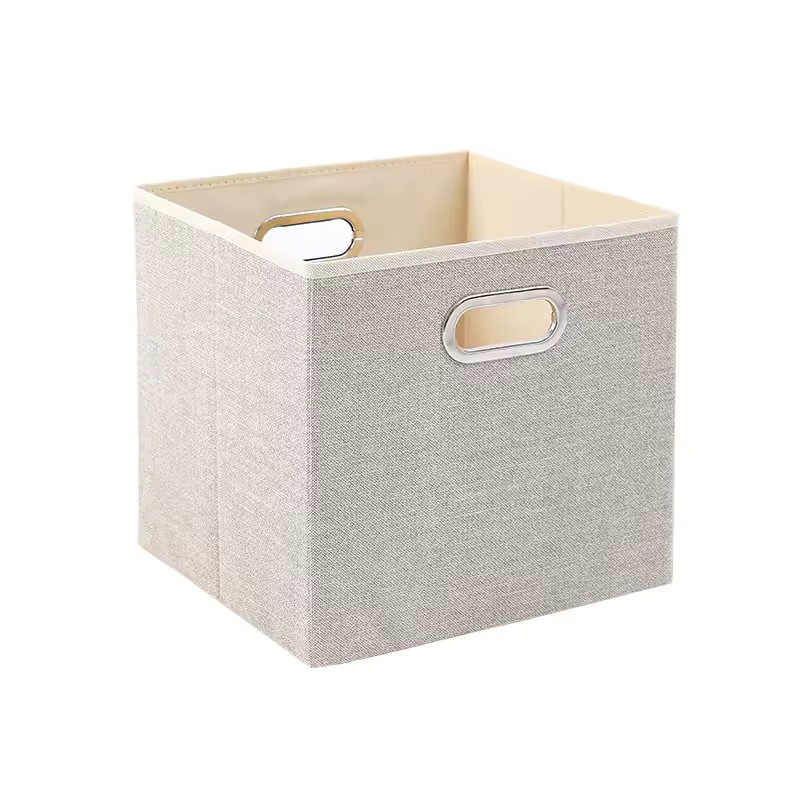 Foldable Fabric Storage Cube Bin with Metal Handles, Gray