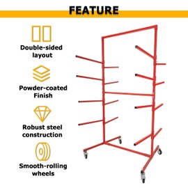 KUAFU Mobile Bumper Storage Rack Auto Body Parts Management Storage Rack Standing Shelf Red Double-Sided