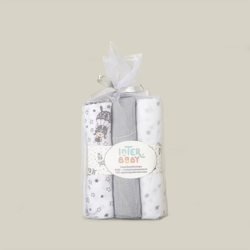 Pack of 3 Grey Baby Muslin Nappies