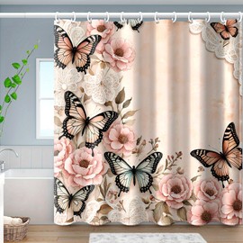 Dreamrflove Butterfly Shower Curtain, 1 Itembutterfly Shower Curtains for Bathroom, Pink Butterfly Floral Shower Curtain, 72x72 Inch Waterproof Polyester Insulated Home Decor