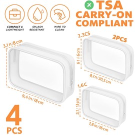 4 PCS Clear Travel Toiletries Bag, CAA Approved Waterproof Toiletry Bags, Clear Makeup Bags PVC Cosmetic Bag, Travel Essentials