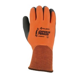 Majestic 3398DLO/L Emperor Penguin Winter Lined Nylon Glove, with Closed-Cell Latex Dip and Sandy Latex Palm, Soft Brushed, 13-Gauge Nylon Shell, Acrylic, Insulated, Large, Orange/Gray