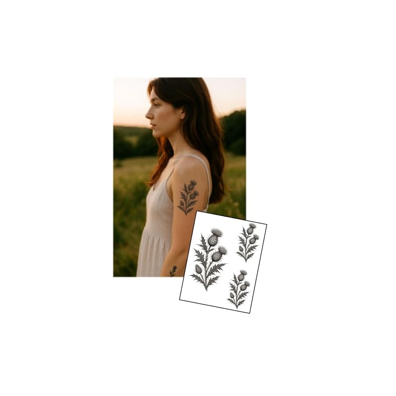 Scottish Thistle Temporary Tattoo Sheet – Striking Botanical Black Ink