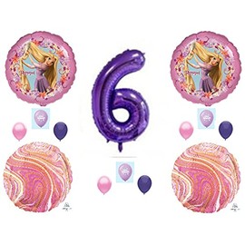 Sixth 6th Birthday Tangled Rapunzel balloons Decoration Princess Castle long hair