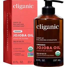 Cliganic Organic Jojoba Oil, 100% Pure (8oz) | Moisturizing for Face, Hair, Skin & Nails | Natural Cold Pressed Hexane Free | Base Carrier Oil