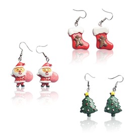 3 Pairs Christmas Earrings Set for Women and Girl, Christmas tree、Christmas Stocking、Santa Claus，Surprise Christmas Birthday Valentine's for friends Wife Sister
