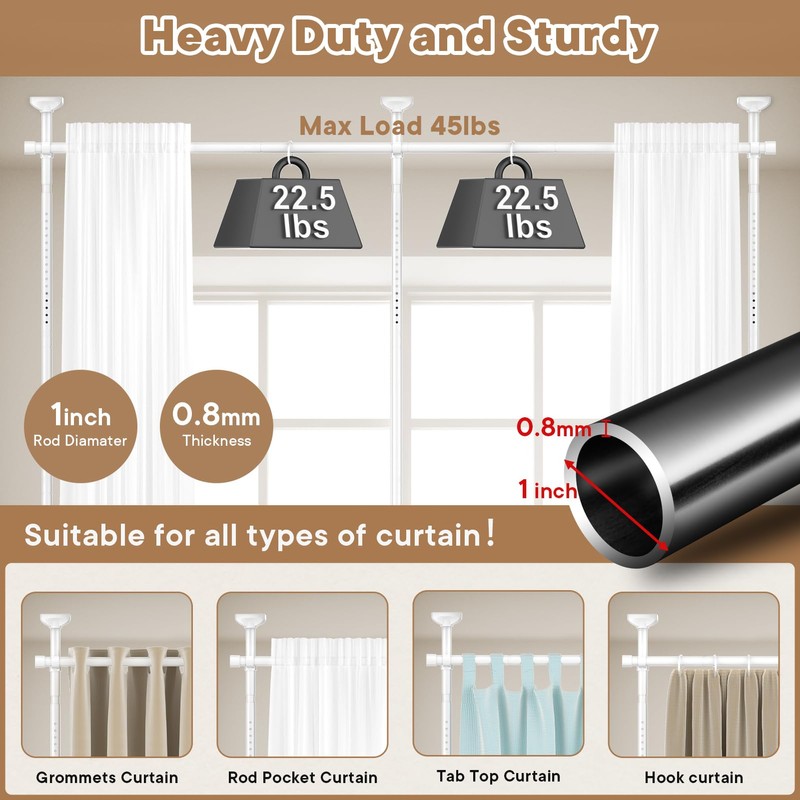 Bonpally Room Divider Curtain Rod, No Drilling Tension Rod for