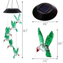 MorTime MorTime LED Solar Hummingbird Wind Chime, 25" Mobile Hanging Wind Chime for Home Garden Decoration, Automatic Light Changing Color(Hummingbird)