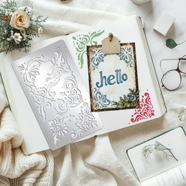 UNICRAFTALE 1 Piece Corner Stencils for Painting Metal Stencil Flower Edge Stencil Stainless Steel Stencils Corners Damask Furniture Stencils Template for Wood Paper Fabric Decoration