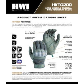 HWI Gear HKTG200 Glove, Cut-Resistant, Ergonomic Cut, Fire Resistant, Wrapped Finger, Green XSM