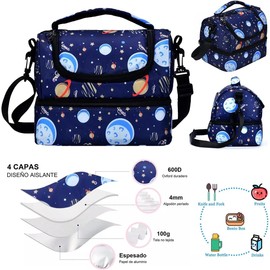 Lonchera Térmica Bolsa De Almuerzo Hombro, Escuela Bolsa de Almuerzo con Aislamiento Doble para niños, niñas, hombres, mujeres, con correa ajustable