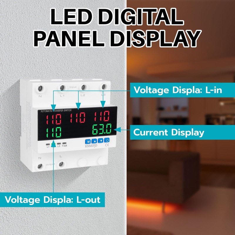 KNMIPJD Automatic Transfer Switch, 63A, Automatic Switching Between Mains, Generator