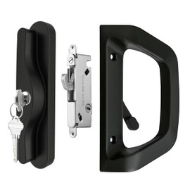 Sliding Door Lock and Handle Set with Key for Sliding Glass Door Lock, Fits Door Thickness 1-1/2" to 1-3/4", 3-15/16” Screw Hole Spacing, Reversible Design(Non-Handed) Black