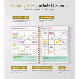 Undated Weekly and Monthly Planner, B5 Large Weekly To Do List Notebook with Goal & Habit Tracker Organizer, Hardcover Spiral Bound Blank Weekly Monthly Planner for Work School Home 7.4" x 9.64"Purple
