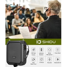 SHIDU Voice Amplifier for Teacher with Portable Microphone and Speaker, 18W Megaphone with Wired Mic Headset, IPX5 Waterproof & Rechargeable Bluetooth Speaker Systems for Tour Guide (NOT Wireless)