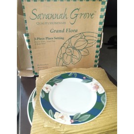 Savannah Grove NIB Savannah Grove Stoneware 3-PC Place Setting Grand Flora Dinner, Salad & Bowl