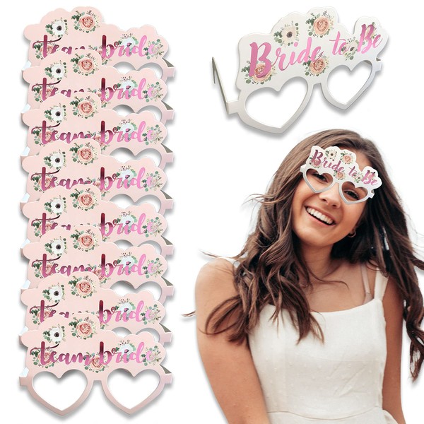 16 Pack Team Bride Glasses and 1 Bride to Be Glasses Hen Party Light Pink Floral Accessories Favours Bridal Shower Bachelorette Party Supplies (16 Team Bride, 1 Bride to Be)