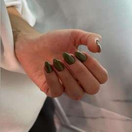 KQueenest KQueenest Olive Green Press on Nails Short Oval, Glossy Fake Nails Short Round, Solid Sage Green Acrylic Nails Press on, Almond Nails Glue on, Reusable Stick on Nails for Women Daily Wear 24 Pcs
