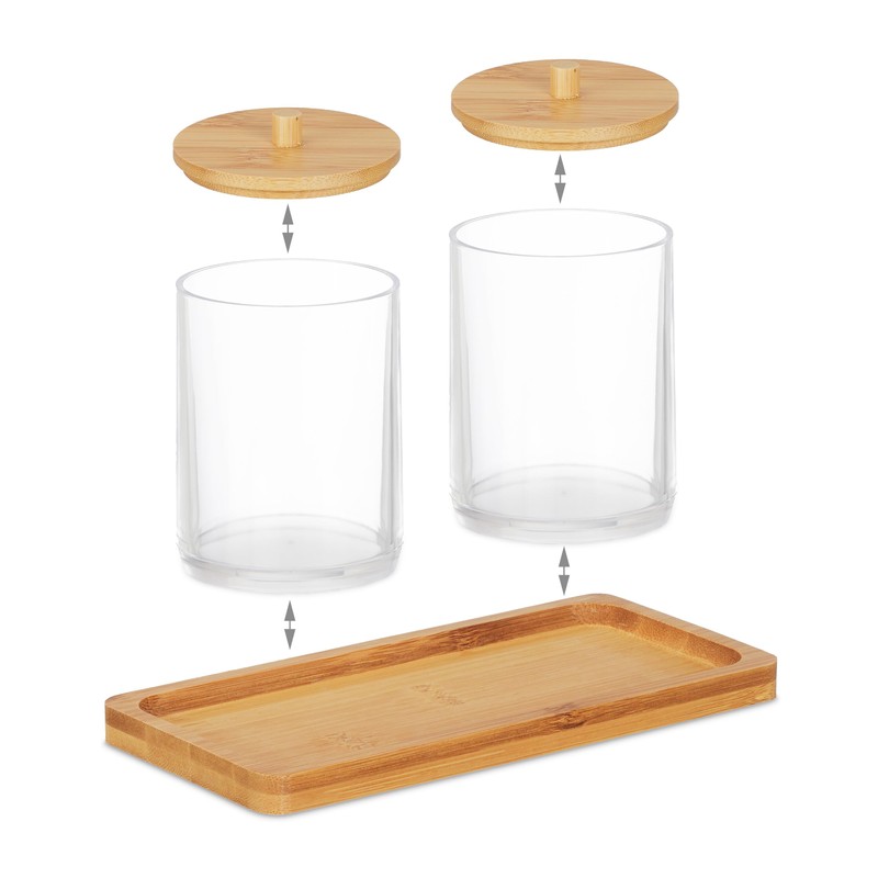 Relaxdays Cotton Bud Container with Tray, 2 Cups with Lid,