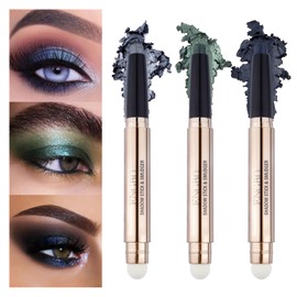 LOKFAR 3 PCS Eye-Shadow Stick Makeup Cosmetics Eye Brightener, Waterproof Rotatable Cream Eye Shadow Pencil, Glitter Shimmer Eyeshadow Stick with Sponge Brush for Eye Makeup (10#11#12#)