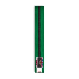 Playwell Martial Arts Cotton Coloured Belt With Black Stripe Grading Belt - (Karate, Judo Taekwondo) (Green Belt with Black Stripe, 220cm)