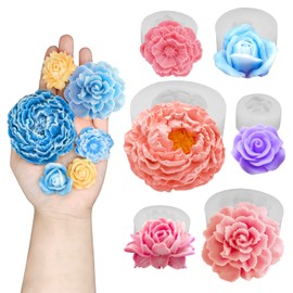 6PCS Flower Silicone Mold Set, 3D Bloom Rose Peony Fondant for Chocolate Cake Decor, Soap Candle Making Kit, Resin Epoxy Casting Polymer Clay Craft Gift