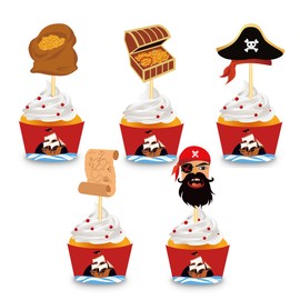 40Pcs Pirate Cupcake Toppers and Pirate Themed Cupcake Wrappers Party Supplies for Pirate Themed Party Birthday Party Baby Shower 20Set Cupcake Decorations