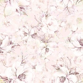 ReWallpaper 17.5in X 23ft Removable Aesthetic Floral Wallpaper Pink Peel and Stick Renter Friendly Wall Paper Waterproof Self Adhesive Contact Paper Peel & Stick Wall Murals Bedroom Girls Room Walls