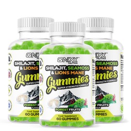 ONYX NUTRA Shilajit, Sea Moss & Lion's Mane Gummies - 3000mg Adaptogen Blend with Vitamin D3 & C - 3 in 1, Immune Support & Energy Booster 85+ Trace Minerals - Vegan Friendly- 180 Gummies (90 Servings)