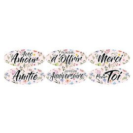 Affichesstore 30318 - 120 Stück Sticker Set, 20 Blatt, 6 Stück, L57 H22 mm, ovale Aufkleber, Liebesbotschaft auf floralem Hintergrund