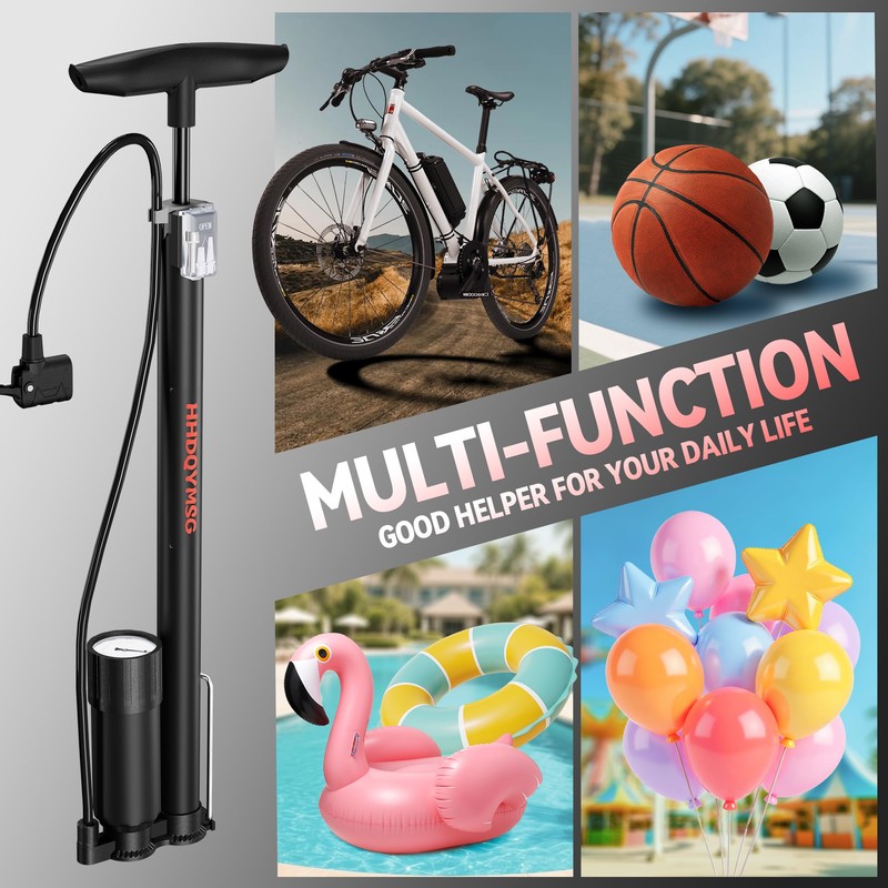 Floor Bike Pump with Gauge, HHDQYMSG 160 PSI High Pressure,Bicycle