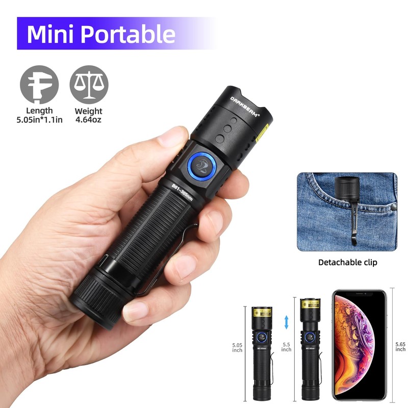 DARKBEAM UV 365nm Flashlight Black Light LED, Ultraviolet Flashlights, Powerful