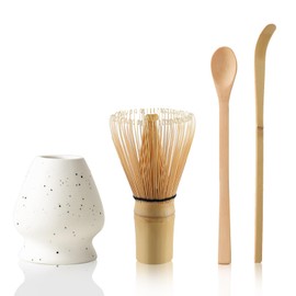 Matcha Tea Set with Bamboo Matcha Whisk and Spoon, Ceramic Matcha Whisk Holder Matcha Making Kit(White)