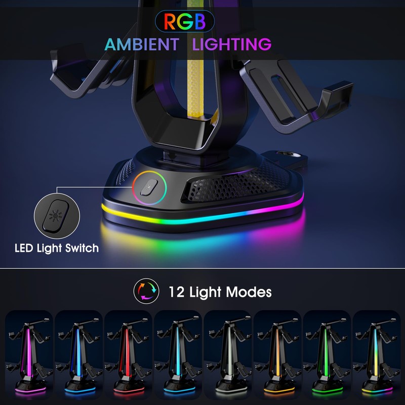 Luckit Gaming Headphones Stand, RGB Headset Stand with 12 Light