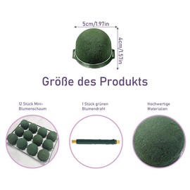 LHTHT Pack of 12 Round Floral Foam Mini Floral Foam for Flowers with Green Wire, Wet Foam Set for Floral Mass, Wedding Table, Wine Bottles, Party Decoration, DIY