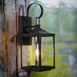 GEPOW Black Outdoor Wall Lights, Modern Farmhouse Exterior Wall Mount Porch Lights, Waterproof Outside Sconce Lighting with Clear Glass for House, Porch, Front Door, Patio, Entrance, Garage