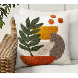 Merrycolor Boho Decorative Throw Pillow Covers Abstract Tufted Mid Century Modern Throw Pillows Green Leaf Sun Aesthetic Textured Pillow Cover Decorative Throw Pillows for Bed Couch Sofa,18x18