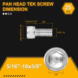 DTGN 5/16"-18x5/8" Socket Head Cap Screws Bolts - 25Pack - Good for Road Bicycle, Mountain Bike, Auto, Motorcycle - 304 Stainless Steel Hex Head Metric Screws - Silver