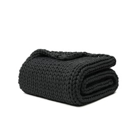 YnM 100% Cotton Weighted Blanket, Handmade Chunky Knitted Throw, No fillers Design, Soft and Breathable, Machine Washable Bed Blanket for Sleep or Home Decor (Dark Grey, 50x60 Inch, 15lbs)