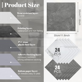 Spiareal 48 Pieces Vinyl Flooring Peel and Stick Floor Tile Stick on Floor Tile Self Adhesive Waterproof Bathroom 12 x 12 Inch for Bathroom Kitchen Bedroom Living Room (Gray Marble,White Marble)